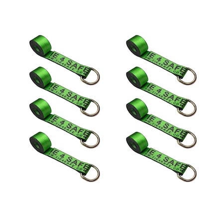 Tie 4 Safe 2" x 10' Lasso Strap w/ D Ring Auto Tie Down Wheel Lift Tow Truck Trailer Green, 8PK TWS21-510-W27-GR-C-8